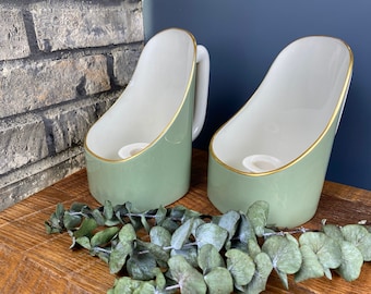 Lenox Handled Candleholders Art Deco style, set of 2 green with gold trim