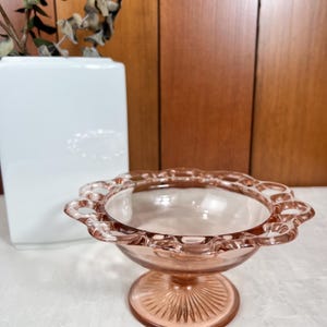 Vintage Pink Depression Glass Compote or Candy Dish Old Colony pattern by Anchor Hocking, also Lace Edge or Open Lace
