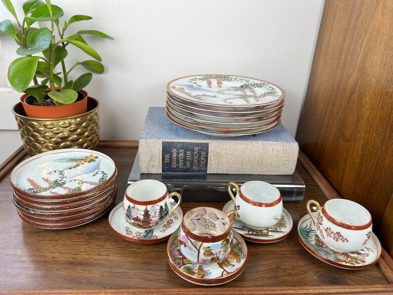 Japanese Kutani China Tea Set With Lithophane Geisha Etsy