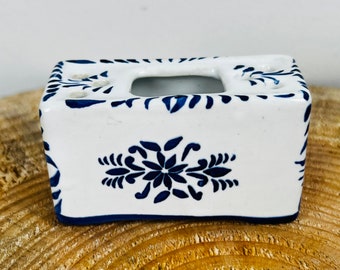 Vintage Reel Portugal Porcelain Blue and White Incense Holder Toothpick Holder