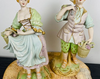Vintage Sylvan China CMD Continental Victorian Peasant Boy and Girl Couple Figurines