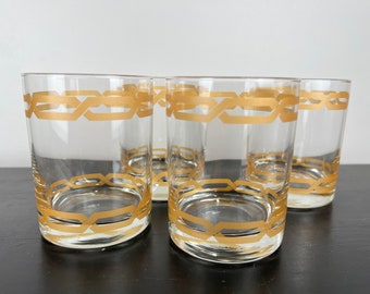 Vintage Cocktail Glasses Low Ball Old Fashioned with a gold MCM design