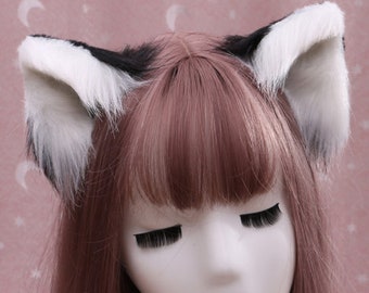 Plush Black & White Cat Ears Bendable Acting Cute Face Wash And Makeup Hairpin Sexy Hair Band Lolita Style JK Cosplay,Anime Accessories