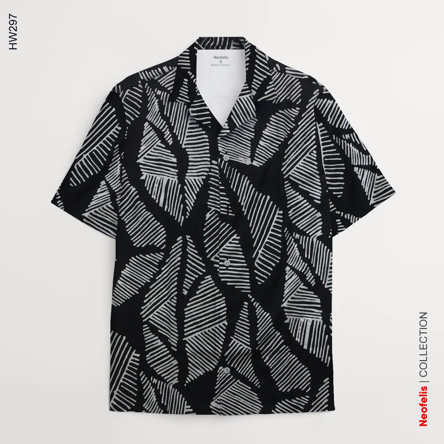 Men's short sleeved black and white patterned shirt | Etsy