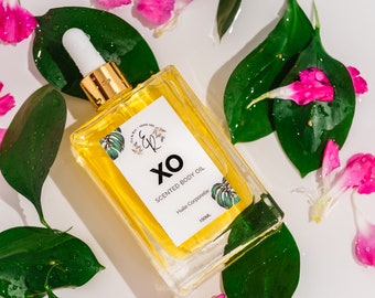 XO-geurende lichaamsolie, framboos, aardbei en pioenroos