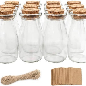 Mini milk jars, empty glass containers and cork for diy projects, crafts, bath salts, sorting, herbs and etc