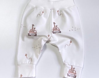 Baby trousers, Giraffe Minicooper print, newborn lightweight trousers, baby boy, baby girl, unisex baby trousers