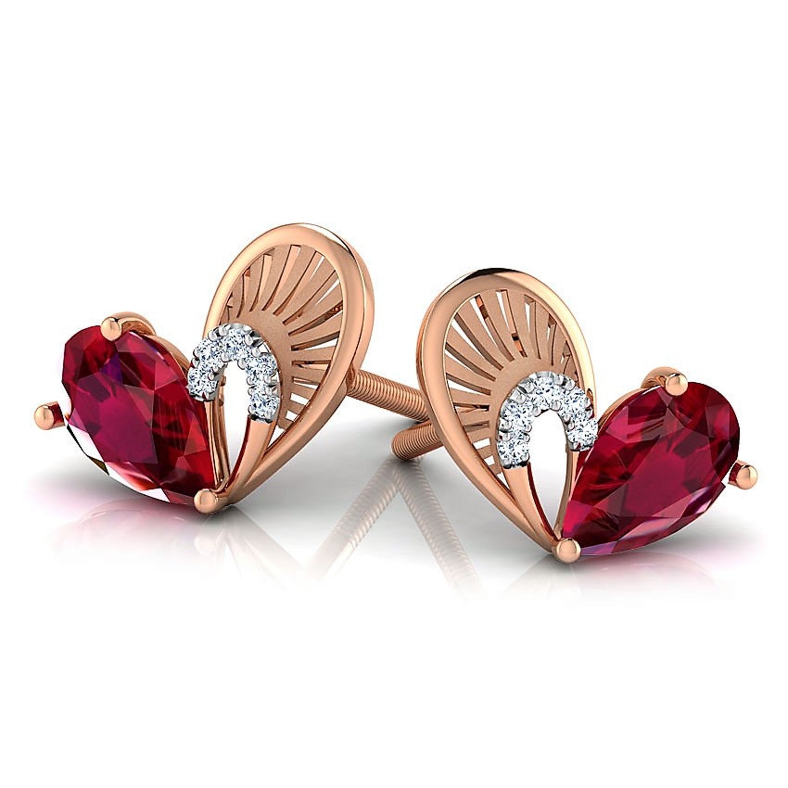 Ruby & Diamond Earring Genuine Ruby and Diamond Earring Stud | Etsy