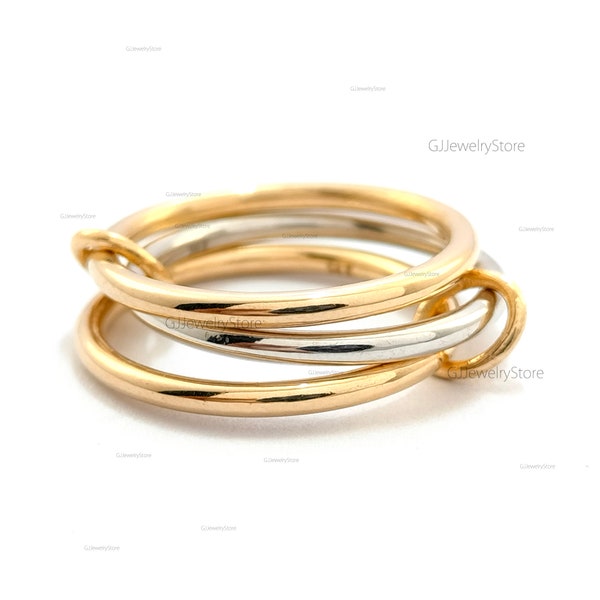 18K Solid Gold Multi Link Connected Ring, Gold Ring Set, Interlocking Ring, Spinelli Kilcollin, Trinity Link Ring, Connector Link Ring