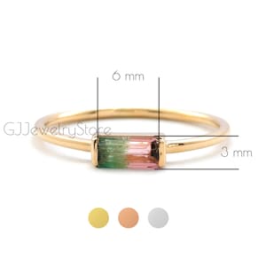 3 x 6 MM Baguette Watermelon Tourmaline Ring • Solid Gold Band • Cocktail Gemstone Ring • Bio Tourmaline Ring • Gift For Her