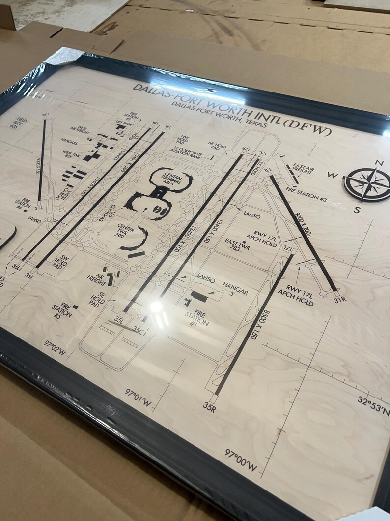 Laser Engraved Airport Diagram on Wood - Aviation Art image 18