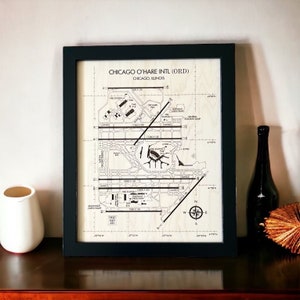 Perfect aviation gift for your aviation enthusiast.  This is the 16x20 sized framed airport diagram of the famous ORD airport, showing all the intricacies of one of the busiest airports in the United States