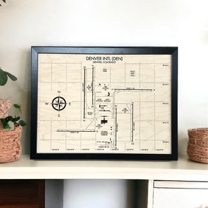 Airport Diagram for your gift to your aspiring or current pilot.  This is the 12x16 sized framed airport diagram of DEN airport, showing all the intricacies of one of the busier airports in the United States