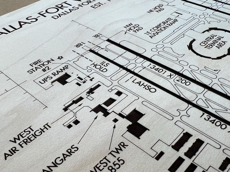 Laser Engraved Airport Diagram on Wood - Aviation Art image 16