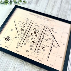 Perfect pilot gift for your aviation enthusiast.  This is the 12x16 sized framed airport diagram of DFW airport which shows all the intricacies of one of the busiest airports in the United States!