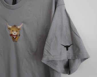 T-shirt brodé longhorn mignon | T-shirt graphique western cowboy | Chemise à imprimé vache Texas Rodeo | Haut unisexe style country