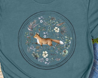 Cottagecore Fox Tshirt - Botanical Wildflowers Fox Tee