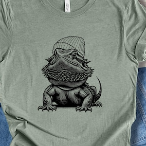Adorable Bearded Dragon Tshirt, Funny Reptile wearing hat Shirt, Animal Lover Gift