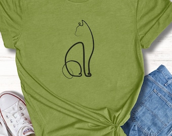 Minimalist Cat Line Art Shirt - Ideal Cat Lover Gift
