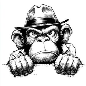 Peeking Angry Monkey Car Decal – Funny Detective Chimp Sticker – Cool Gorilla Face with Hat – Rear Window Vinyl Graphic Vehicle Decoration