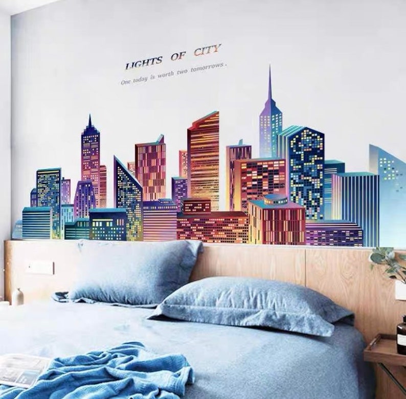 City Wall Decal City Skyline Wall Stickers Large Vinyl Etsy