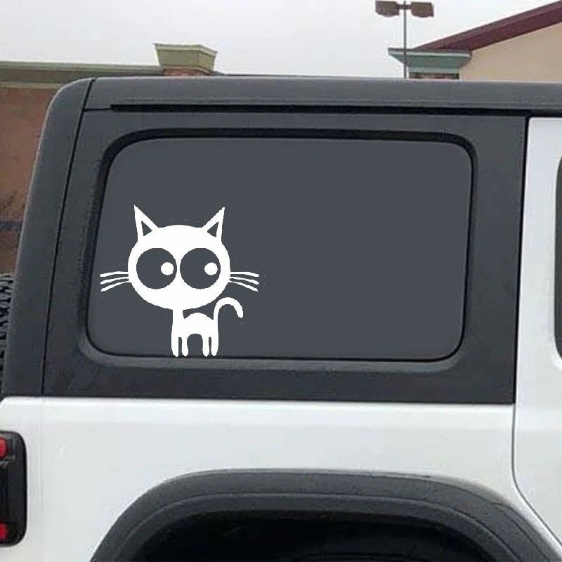 Cute Cat Standing on the Car Decal, Animated Kitten Peeking Car Decal ...