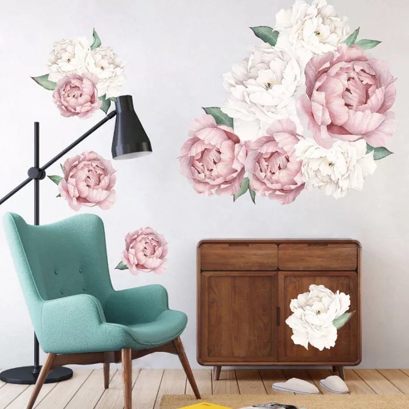 Peony Flowers Wall Decals Living Room, Peony Flower Wall Stickers ...