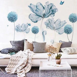 Blue Flower wall decals, flower wall stickers for bedroom living room kids room, 2 set of varients, wall decals , home decor