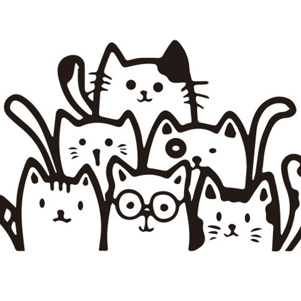 Calcomanía autoadhesiva de vinilo con 6 gatos de pie para ventana, accesorio JDM para coche, para mujeres y niños, ideal para portátil y funda.