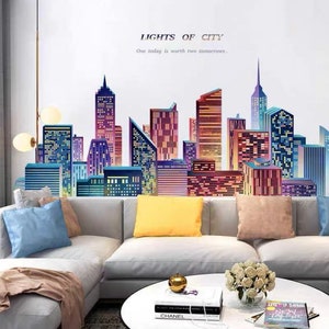 colorful NYC city skyline buildings wall art home decoration New york wall sticker 3D window 058 New york wall decal NY for home decor