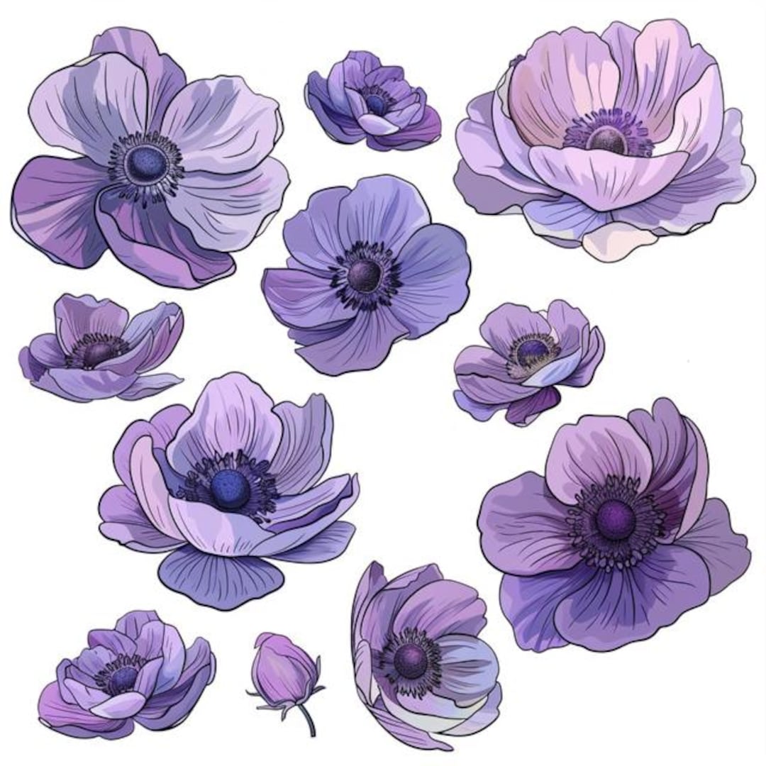 Purple Watercolor Flowers Set for Car Decal Waterproof Vinyl Peel and ...