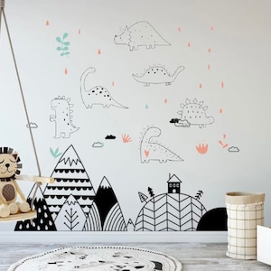 Dinosaurs Mountain wall decal, Dinosaurs wall stickers for kids room and nursery room, cool wall decoration large decal home decor