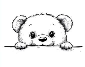 Cute Peeking Bear Car Sticker. Adorable Cartoon Animal Vinyl Sticker. Weatherproof, Gift for Bear Lovers. Animal Sticker for Car Decoration