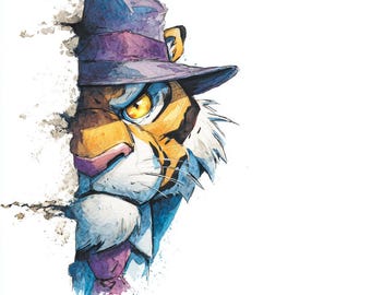 Tiger Car Sticker, Watercolor Tiger Decal, Hip Hop Tiger with Hat Vinyl Sticker, Street Art Tiger Accessory, Jungle Animal Car Window Decal
