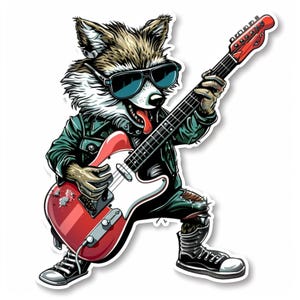 Animals Playing Guitar Car Decal. Funny Cartoon Animal Car Sticker for Music Lovers, Guitar Players, and Rock Band Fans.  Gift for Musicians