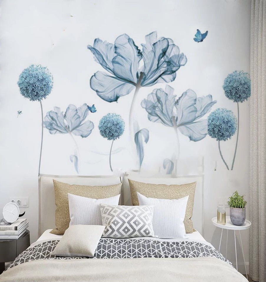 Blue Flower Wall Decals Flower Wall Stickers for Bedroom - Etsy