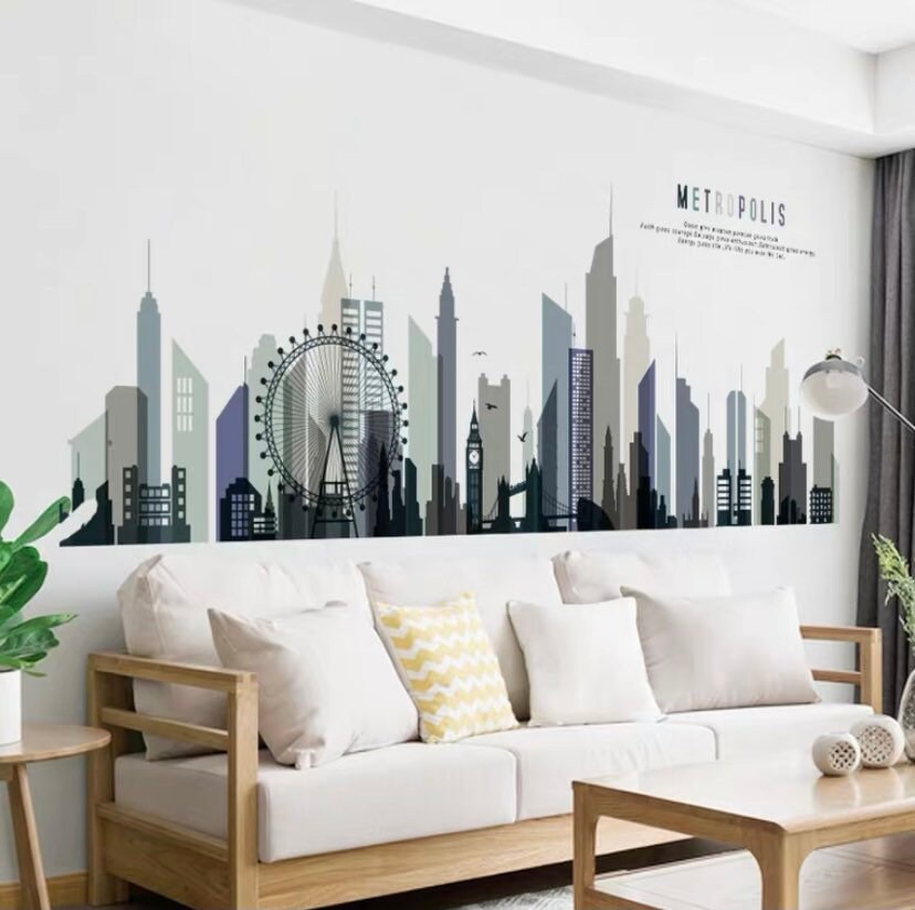 City wall decal City skyline decals Gotham city decal vinyl Etsy