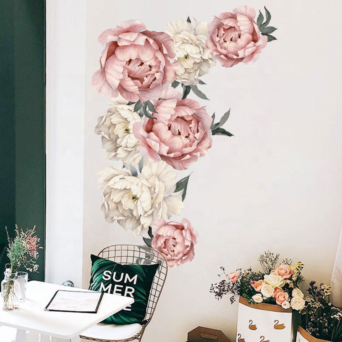 Peony Flowers Wall Decals Living Room, Peony Flower Wall Stickers ...