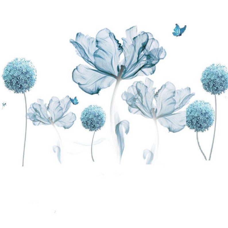 Blue Flower Wall Decals Flower Wall Stickers for Bedroom Etsy