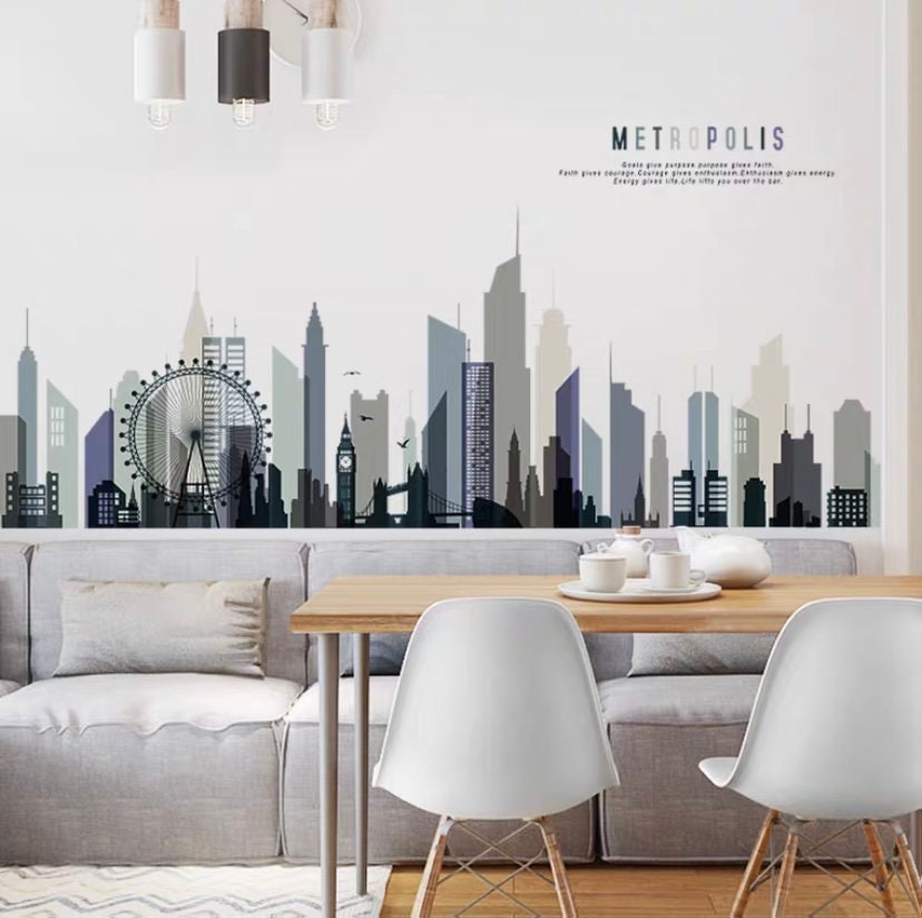 City Wall Decal, City Skyline Stickers, Gotham City Decal, Vinyl Decal