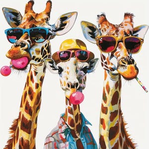 Coole autosticker giraffe met zonnebril. Leuke en stijlvolle vinylsticker voor auto&#39;s, laptops en meer: schattige dierenkunst voor kinderen en volwassenen