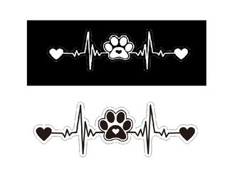 Pegatina para coche con silueta de huella de pata y latido del corazón, advertencia de perro a bordo, para amantes de las mascotas, amantes de los animales, Paws on Board