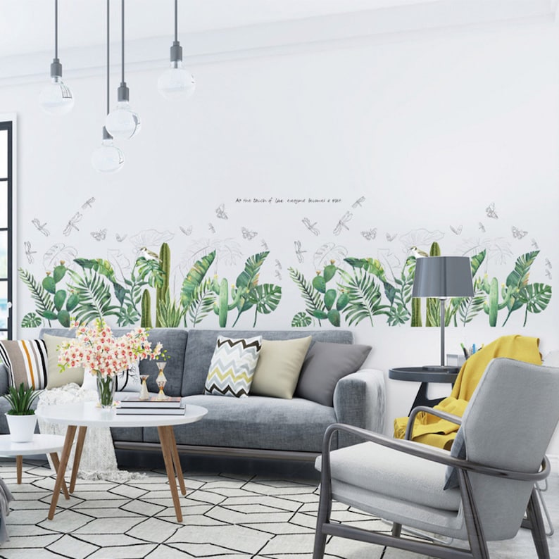 Green Decal, Tropical Plants Wall Decal, Wall Stickersgarden Green