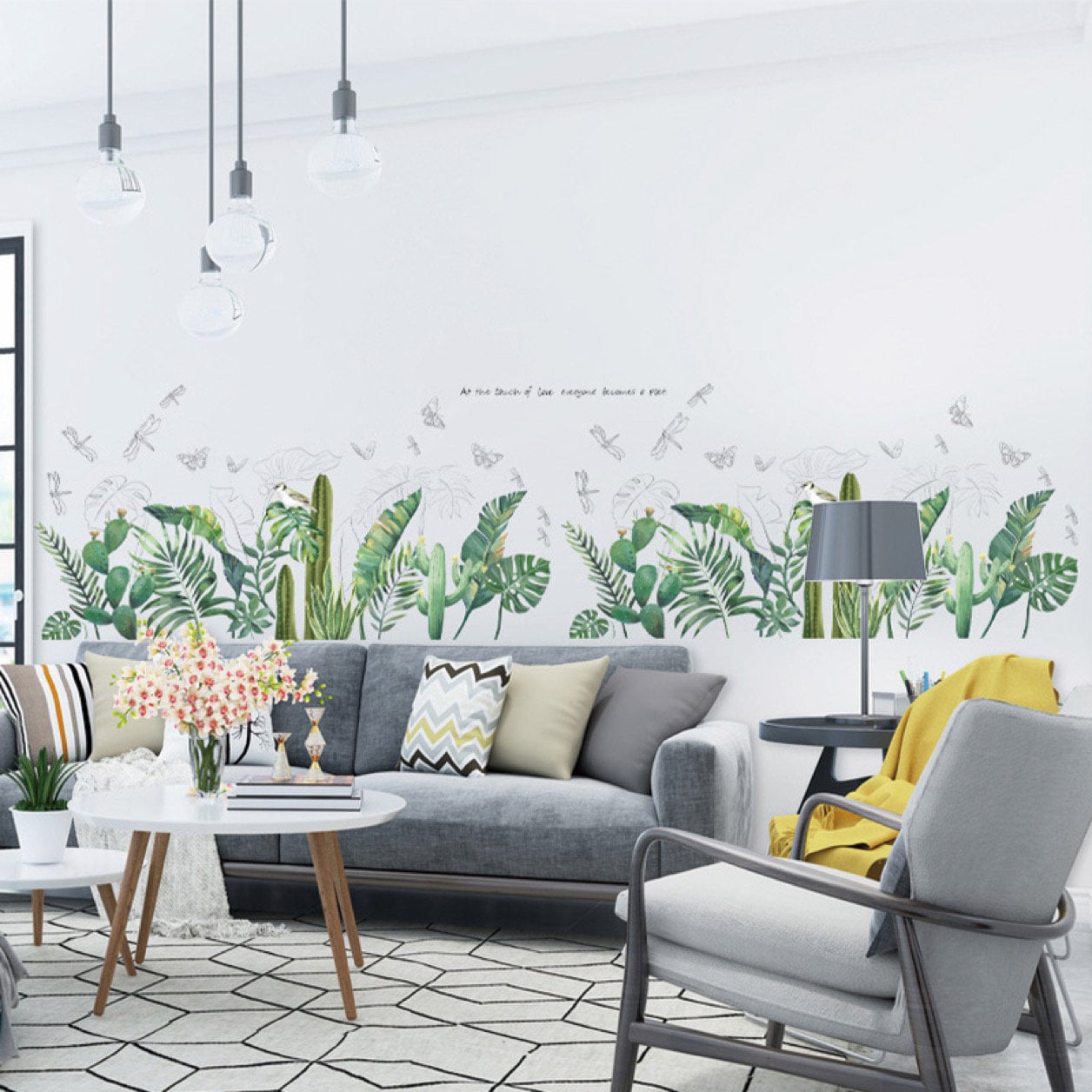 Green Decal, Tropical Plants Wall Decal, Wall Stickersgarden Green, Grasswatercolor Plant Cactus ...