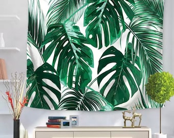 Tropical Leaf Print Tapestry Green Leaf Forest Wall Art Large art Palm tree Wall art Monstera Leaf