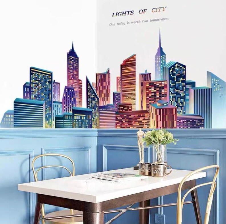 City Wall Decal City Skyline Wall Stickers Large Vinyl Etsy
