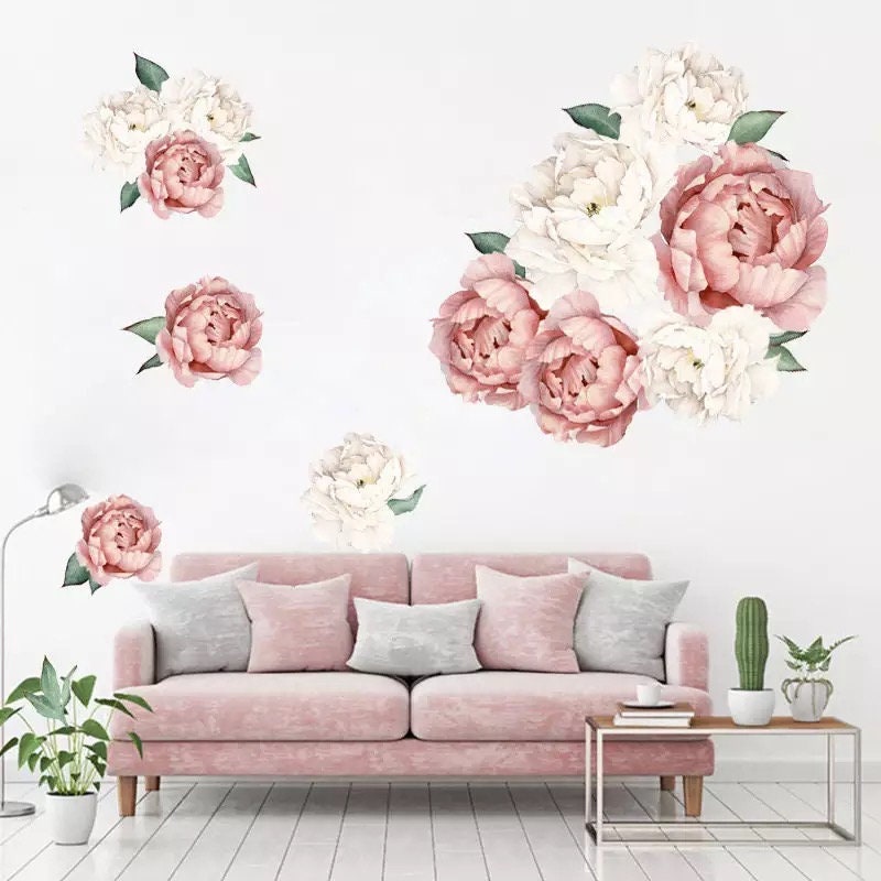 Peony Flowers Wall Decals Living Room, Peony Flower Wall Stickers ...