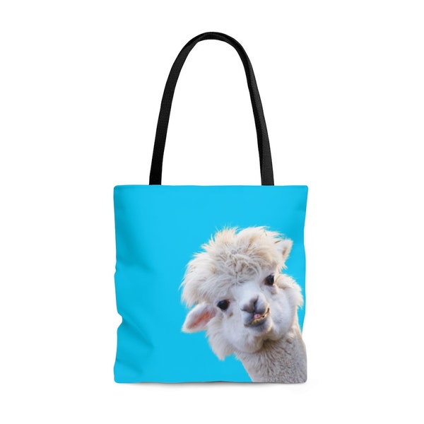 ALPACA Funny Bag Cute Animal Wildlife Llama AOP Purse Beach Diaper Tote Book Bag Aqua Turquoise Blue White Black Gift for woman girl kids