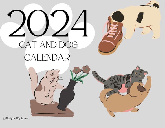 Cat and dog 2024 digital calendar, dogs/cats printable calendar, dog  calendar with pictures, cat calendar with pictures, pdf animal calendar -  etsy
