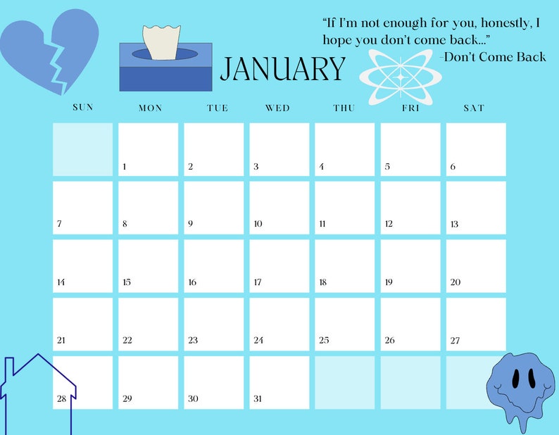 Tate Mcrae 2024 Digital Calendar, Tate Mcrae Printable Calendar, Tate